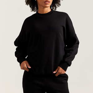 Sudadera de moda de algodón oversize para mujer con cuello redondo, hombros caídos, manga larga y logo bordado personalizado al por mayor - Product Image 5