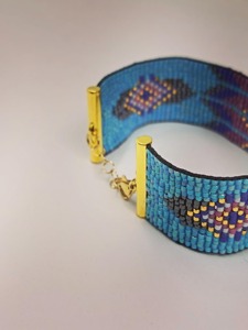 Handmade Beaded Cuff Bracelet Multicolor Geometric Pattern Fashion Jewelry Gold Clasp Exquisite Design - Product Image 3