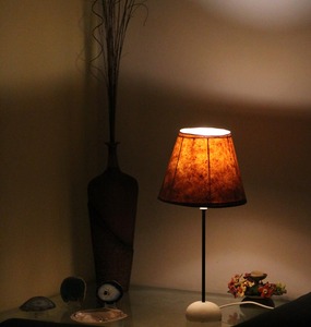 Camelon Exports Modern Brown Cotton <b>Paper</b> <b>Shade</b> Table <b>Lamp</b> with White Base and Black Stem for Gift & Home Decor - Product Image 4