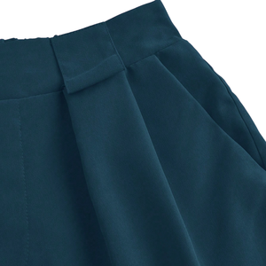 Shorts décontractés pour femmes à taille haute, plissés, avec ceinture, poches latérales, fermeture éclair, séchage rapide, respirants, motif uni, 100% polyester - Product Image 6