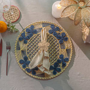 New 2026 Bohemian Floral Five-Petal <b>Paper</b> Yarn Placemat Eco-Friendly Luxury Charger Plate for Dining Tables <b>Made</b> in Vietnam - Product Image 1