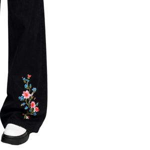 Jean large noir brodé floral pour femme, taille haute, coupe ample, style vintage, décontracté, mode, vêtements personnalisés OEM ODM - Product Image 4