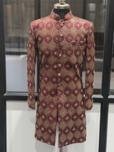 Mauve Purple Floral Beaded Indo Western Sherwani Suit for <b>Men</b> Designer Embroidered Wedding Groom <b>Kurta</b> Set, Reception Party Wear - Product Image 1
