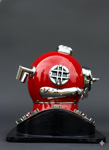 Réplica de Casco de Buceo Metálico Rojo con Base de Madera, Casco de Buceo Profundo, Decoración Náutica Marítima, Artículo Coleccionable - Product Image 4