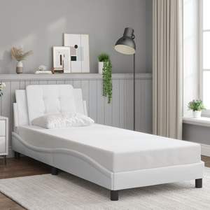Cadre de lit rembourré Zadar blanc 39,4''x74,8'' avec LED sans matelas - Product Image 4