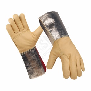 Gants de soudage TIG en cuir grainé de vachette avec manchette aluminisée haute protection thermique, doublure en tissu Para-Aramide ignifuge, usage industriel - Product Image 1