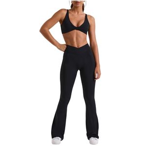 Conjunto de yoga a cuadros de 2 piezas personalizado al por mayor, transpirable, de elastano/nailon, para gimnasio, entrenamiento, correr, con sujetador deportivo y leggings. - Product Image 1