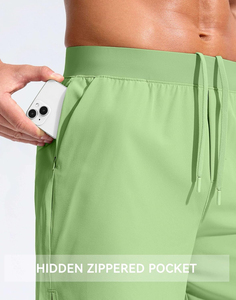 Shorts de sport pour homme, vert uni, séchage rapide, taille élastique, longueur mi-cuisse, style décontracté, polyester - Product Image 5