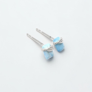 Elevated Minimalist <b>Turquoise</b> <b>Stud</b> <b>Earrings</b> Brass Gemstone Silver Finish Ear <b>Studs</b> Wholesale 2026 Handmade Wearable Art - Product Image 1