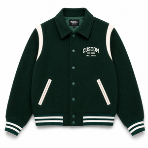 Veste de sport en twill pour homme, vert foncé, avec accents blancs sur le devant, broderie personnalisée, style preppy, respirante, coupe-vent, hiver - Product Image 1