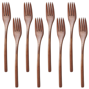 Fourchettes et cuillères en bois personnalisées avec logo, 8 pièces, vaisselle écologique, fourchettes à pâtes et nouilles à prix abordable - Product Image 1
