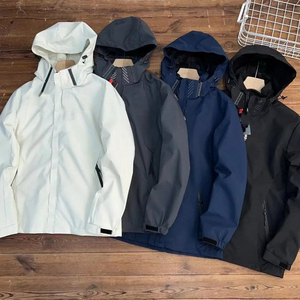 Men's White <b>Hooded</b> <b>Soft</b> <b>Shell</b> <b>Jacket</b> with Stand Collar Waterproof Windproof Zipper Closure Casual Winter Outdoor Wear Front Logo - Product Image 6