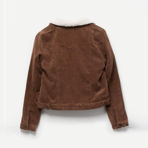 Women's Corduroy Trucker <b>Jacket</b> With Faux Fur Lining Dark Brown Color Full Sleeve Regular Fit Autumn Style - Product Image 6