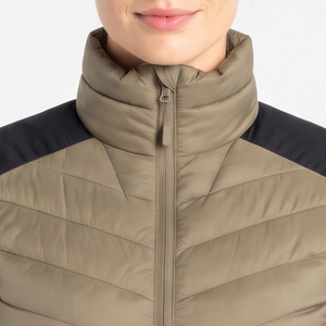 Manufacture Quilted <b>Padded</b> Jacket With Contrast Color Panels Stand Collar Full Sleeve Zipper Closure Winter Warm <b>Padded</b> Jackets - Product Image 5