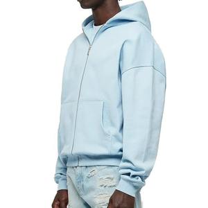 Sweat-shirts à capuche zippés personnalisés pour hommes, haute qualité, 100 % coton, coupe oversize, poids lourd, style streetwear, tricotés, longueur courte - Product Image 2
