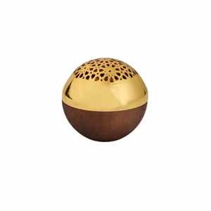 Encensoir en bois design avec dôme en métal doré, brûleur de Bakhoor, porte-oud arabe, aromathérapie, décoration intérieure islamique pour l'Aïd - Product Image 3