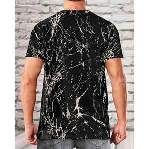 Camiseta de Manga Corta para Hombre, Estampado de Mármol Negro, Corte Regular, Cuello Redondo, Estampado Digital, Tejido Transpirable de Poliéster - Product Image 3