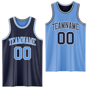 Ensemble d'uniformes de basketball réversibles 100 % polyester, maillot sublimé en mesh professionnel, short bleu nuit anti-humidité, séchage rapide - Product Image 2