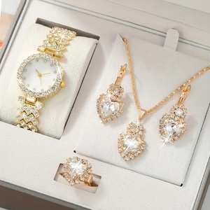 Montre à quartz élégante pour femme avec strass, cadran rond analogique et bracelet, ensemble de 4 bijoux NW1415 - Product Image 2