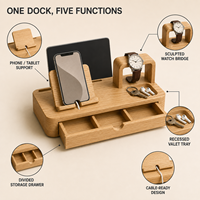 Organisateur de bureau moderne en bois sculpté écologique, support pour téléphone, support pour tablette, présentoir pour montre, tiroir de rangement, plateau de rangement, gestion des câbles