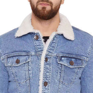 Veste en denim 100% coton tendance pour homme, style actuel, veste bleu foncé effet whisker, mode streetwear pour homme - Product Image 4