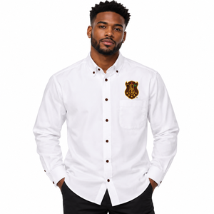 IOTA <b>White</b> Button-Up <b>Shirt</b> with Crest <b>Men's</b> <b>Long</b> <b>Sleeve</b> Collared Greek Fraternity Dress <b>Shirt</b> Brotherhood Formal Business Casual - Product Image 1