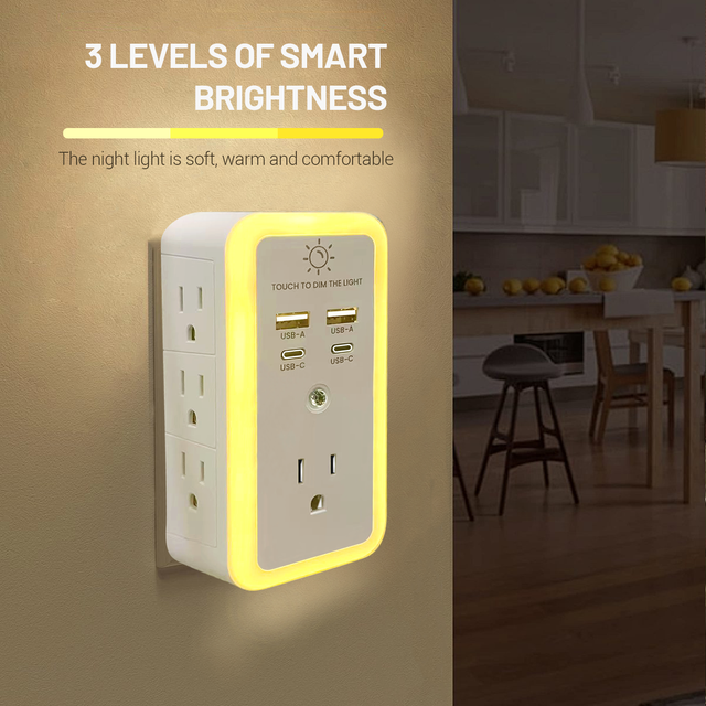 Hot Selling USB Wall Charger Surge Protector 7 Outlet Extender US Plug Power Strip Wall Tap Wall Adapter USB C With 4 USB Ports