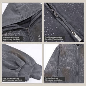 Sweat à capuche OEM Streetwear personnalisé, effet vieilli, double fermeture éclair, qualité supérieure, confortable et élégant pour homme - Product Image 4