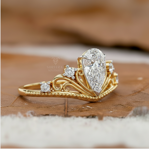 Nouvelle bague solitaire en or 14 carats de style vintage avec diamant de laboratoire en forme de poire 1,10 CTW certifié IGI, bijoux fins pour femmes, bijoux personnalisés - Product Image 2