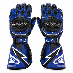 Guantes de Carreras Storms Trike Pro Lightning, de Cuero, con Dedos Completos, Color Azul y Negro, Correa de Muñeca Ajustable, Guantes para Motociclismo - Product Image 1