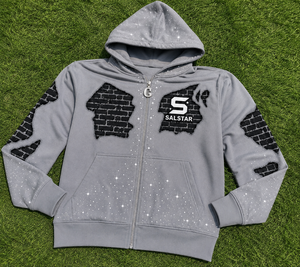 <b>Men's</b> Custom Rhinestone Zip Up <b>Grey</b> Hoodie Jacket – Premium Streetwear <b>Sweatshirt</b> with Graphic Print & Custom Logo - Product Image 6