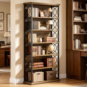 Libreria Angolare Rustica con Ripiani, Mobile per Soggiorno e Camera da Letto con Vano Portaoggetti, Pannello in MDF per Casa, Ufficio e Hotel - Product Image 1