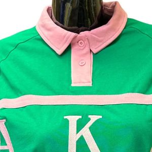 Maillot de rugby vert et rose pour femme, manches longues, style polo, jersey décontracté, haut de sport, vêtements streetwear tendance, élégant, vente en gros pour femmes - Product Image 3