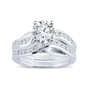 14K White Gold Round Solitaire <b>Diamond</b> <b>Ring</b> with Accent Stones | Micro Pave Setting Engagement Wedding <b>Ring</b> Elegant Fine Jewelry - Product Image 3