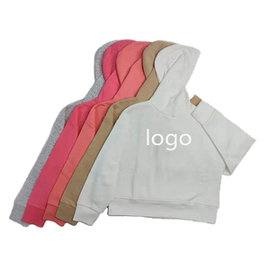 เสื้อฮู้ดครอปผู้หญิง แขนยาว ผ้าฝ้ายถัก สีพื้น โลโก้ด้านหน้า ชุดลำลองสำหรับฤดูใบไม้ร่วง - Product Image 1