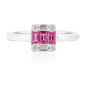 14K White Gold Invisible <b>Set</b> <b>Square</b> Ruby and Cushion Cut Diamond Wedding Ring - Product Image 2