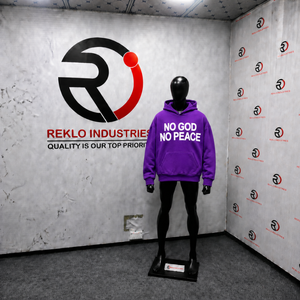 Sudadera con Capucha Gráfica Oversize Unisex Morada 'No God No Peace' Estilo Urbano Casual para Hombre y Mujer, Top con Capucha de Moda Atrevida - Product Image 3
