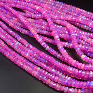 Natural High Grade <b>Pink</b> Welo Ethiopian Opal Beads 16" Strand Full Flash Faceted Gemstone 4.5-5mm Center <b>Drill</b> Rondelle Beads - Product Image 6