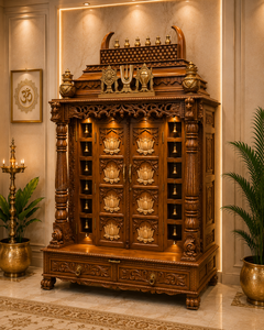 Sri Venkateswara Swami Teak Wood <b>Mandir</b> for USA Homes Large Wooden Pooja <b>Mandir</b> with Lotus Carved Doors Solid Wood Puja Ghar - Product Image 4