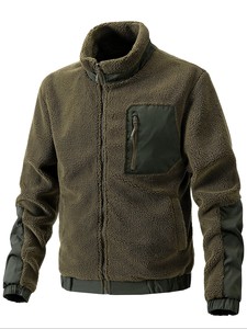 Olive Green Fleece Jacket Men's Stand-Up Collar Autumn Winter Casual Outdoor Wear Comfortable Warm <b>Coat</b> - Product Image 5