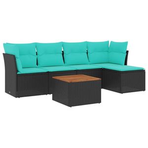 Set di divani da giardino in polyrattan nero da 6 pezzi con cuscini, mobili da esterno - Product Image 4