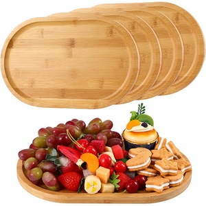 Bandeja de Servir de Madera Estilo Rústico, Bandeja Grande de Madera Maciza para Desayuno, Té y Café, Juego de 4 en Forma Ovalada - Product Image 1