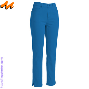 Pantalon décontracté pour femme, coupe régulière, cinq poches, ourlet fendu, tissu respirant, été-printemps, coton élasthanne 6,64 oz - Product Image 2