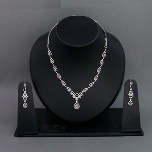 Conjunto de Collar de Novia Elegante con Diamantes Americanos Rosados Chapados en Plata para Mujer, Collar de Novia Tradicional, Conjunto de Joyería de Boda - Product Image 2