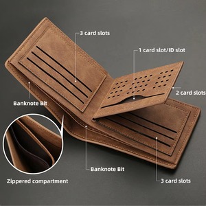 Vintage Crazy Horse Genuine Leather <b>Wallet</b> <b>Secure</b> Short Purse Money Bag for Men Polyester Customized Brown Solid Open - Product Image 5