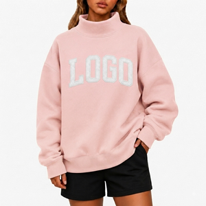 Sweat-shirt à col montant et épaules tombantes pour femme, mélange polyester/coton, tricoté, coupe décontractée, respirant, écologique et anti-rétrécissement - Product Image 1
