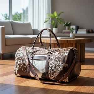 Bolsa de Viaje de Piel Auténtica con Cierre, Diseño Moderno, Piel de Vaca con Pelo, Precio de Fábrica, Venta al Por Mayor LHODB-0093 - Product Image 5