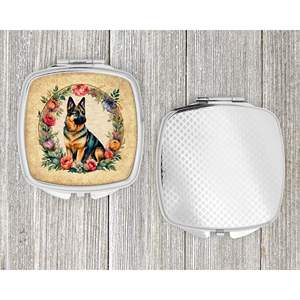 Espejo de maquillaje de mano plegable compacto, flores de Pastor Alemán, espejo de viaje decorativo, regalo para mujeres y niñas - Product Image 4