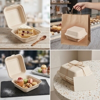 Boîte d'emballage en fibre moulée avec couvercle à charnière, conteneur alimentaire jetable de taille personnalisée