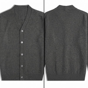 Cárdigan de Punto Gris para Hombre, Cuello en V, Manga Larga, Cierre de Botones, Color Sólido, Suéter de Invierno, Corte Regular, 100% Acrílico - Product Image 2